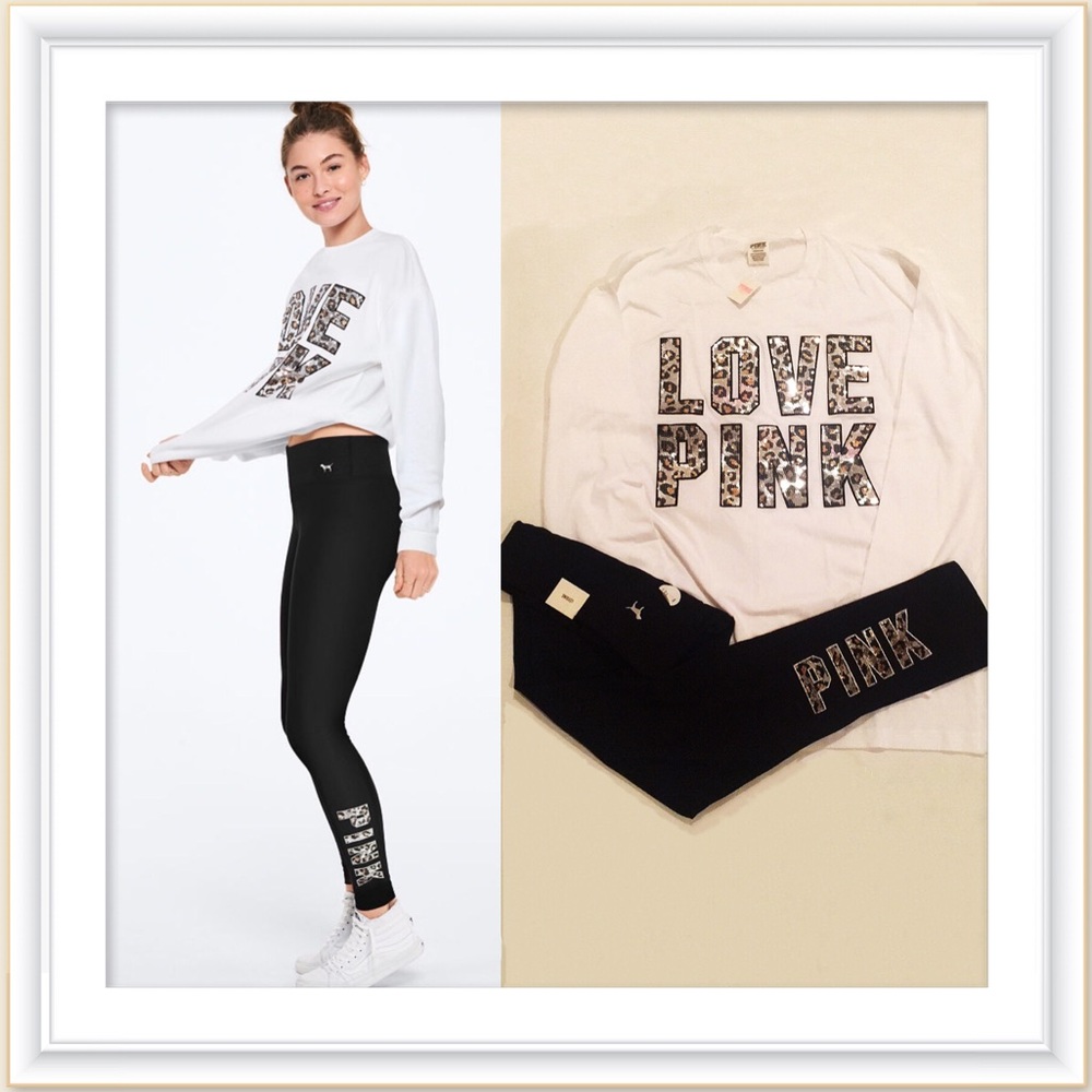 VS Pink Bling leopard logo legging & Tee outfit - Picture 3 of 5